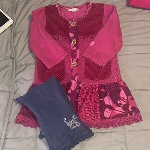 Pink Patchwork Dress with Blue Leggings